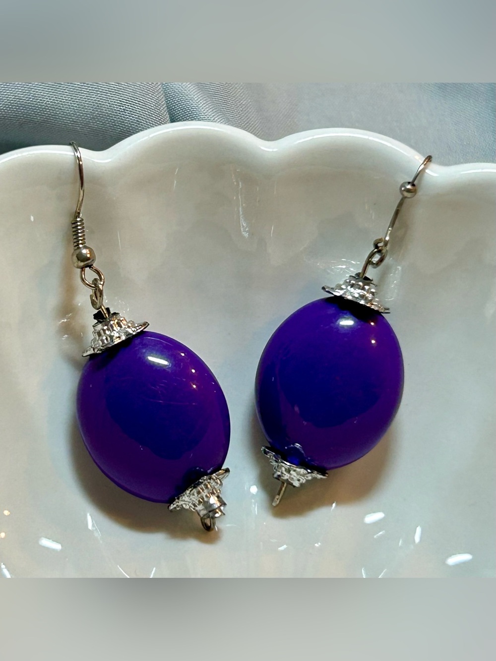 Purple Oval Bead Dangle Earrings - Women Jewelry